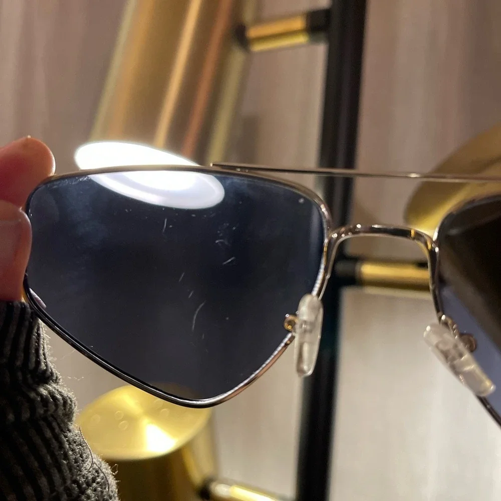 Basic Aviators silver with gray blue lens used 90s angular style cute trending‎